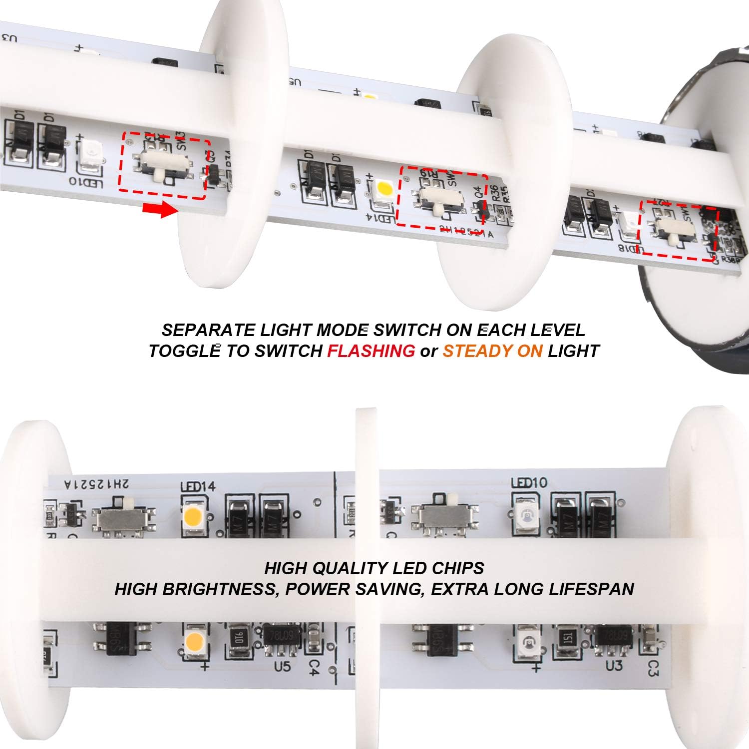 110V to 220V LED Stack Tower Lights, Industrial Warning Lights, Andon Lights, Column Signal Tower Indicator Lamp Beacon, Continuous/Flashing Light Switchable, 3 Layer (with Buzzer)