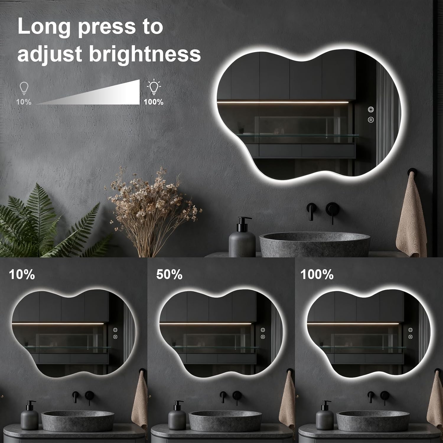 Asymmetrical Lighted Mirror for Bathroom,Modern LED Vanity Mirror with Backlit,Fog-Free,Tri-Color Dimmable Lighting with Memory Function,Hardwire Ready [Horizontal/Vertical] 35" H x 25" W