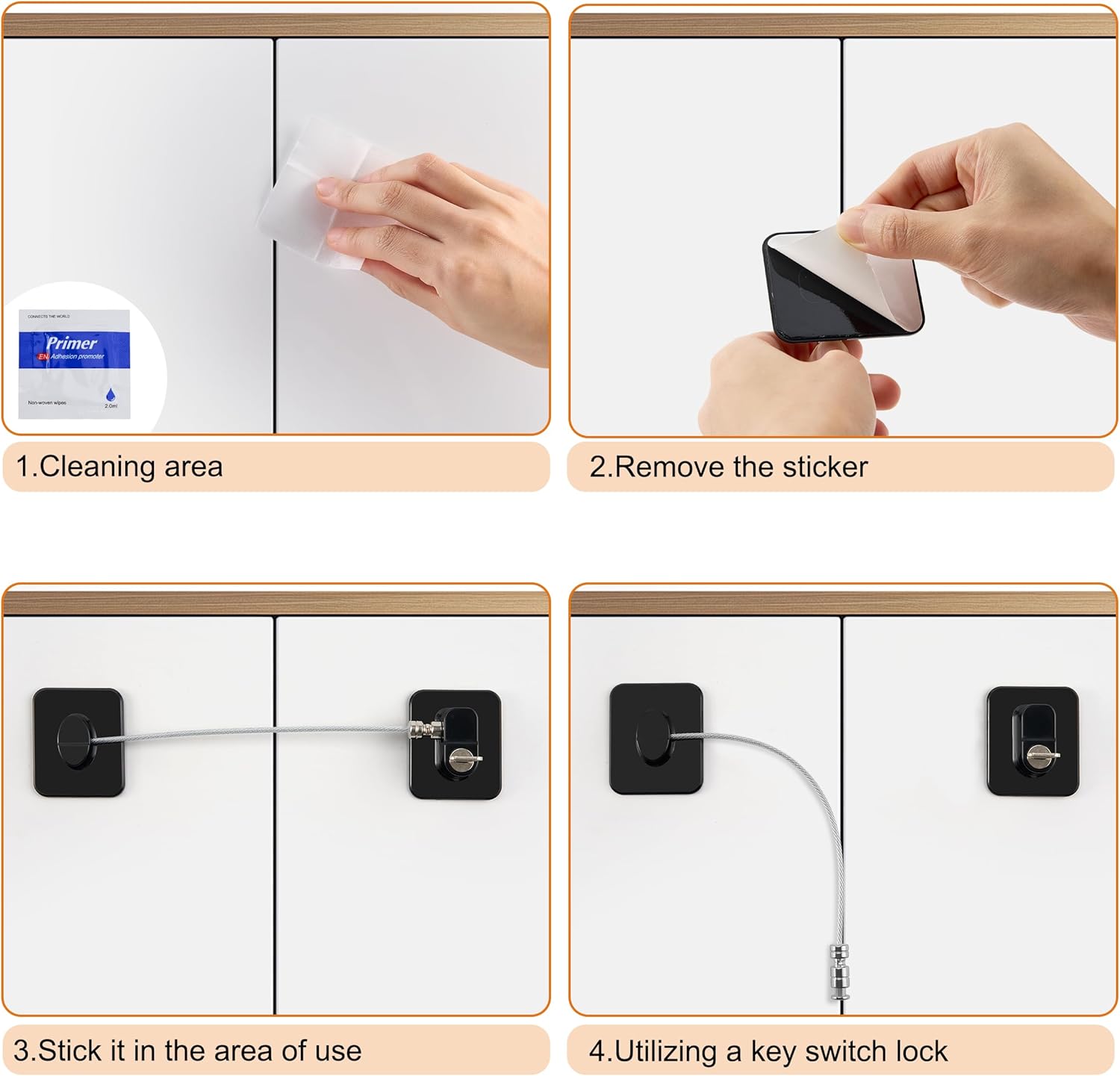 Refrigerator Lock, 6 Pack Fridge Locks with Thickened Wire Rope, Baby Proof Cabinet Locks with Keys, Safety Pantry Lock