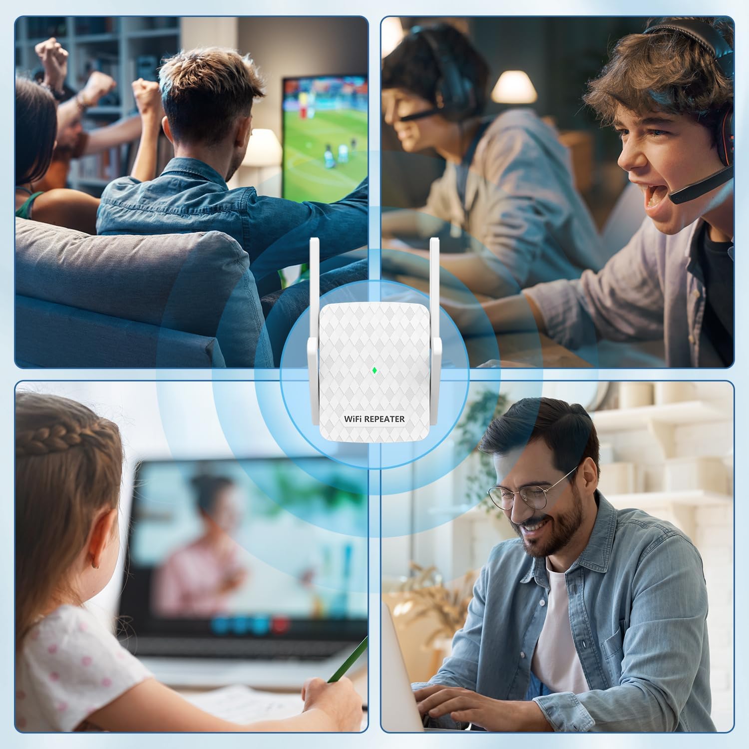 WiFi Extender Signal Booster, Internet Wireless Repeater for Home Coverage up to 10000sq.ft and 35 Devices, 1200Mbps WiFi Booster with Ethernet Port, Dual Band 2.4G/5G, 4 Antennas