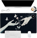 Heated Mouse Pad 23.6 x 14 in 3-Temp Fast Heating Desk Mat with Auto Timer Warmer for Hands Wrist Pain Relief Waterproof Keyboard Mat for Office, Gaming, Home, Butterfly Hands Art
