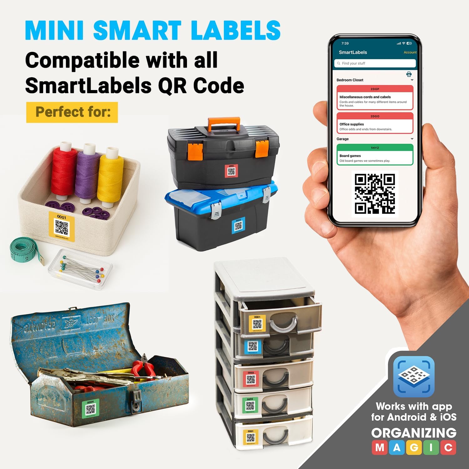 SmartLabels | Small QR Code Stickers | Mini 1.5 x 1.5 inch QR Code Labels | Made in The USA | Multicolor Pack for Easy Inventory Management, Organization, and Packing Labels for Moving (Pack of 48)