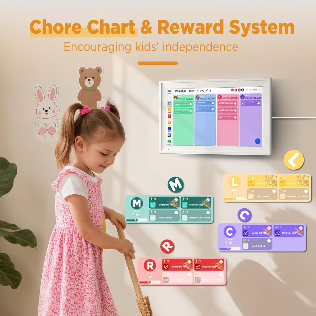 15.6 Inch Digital Calendar - Full HD IPS Smart Touchscreen Family Planner with Octa Core & 64GB, offering an Anti-Glare Electronic Calendar, Chore Chart, and Multi-Sync—Perfect Christmas Gift for Home