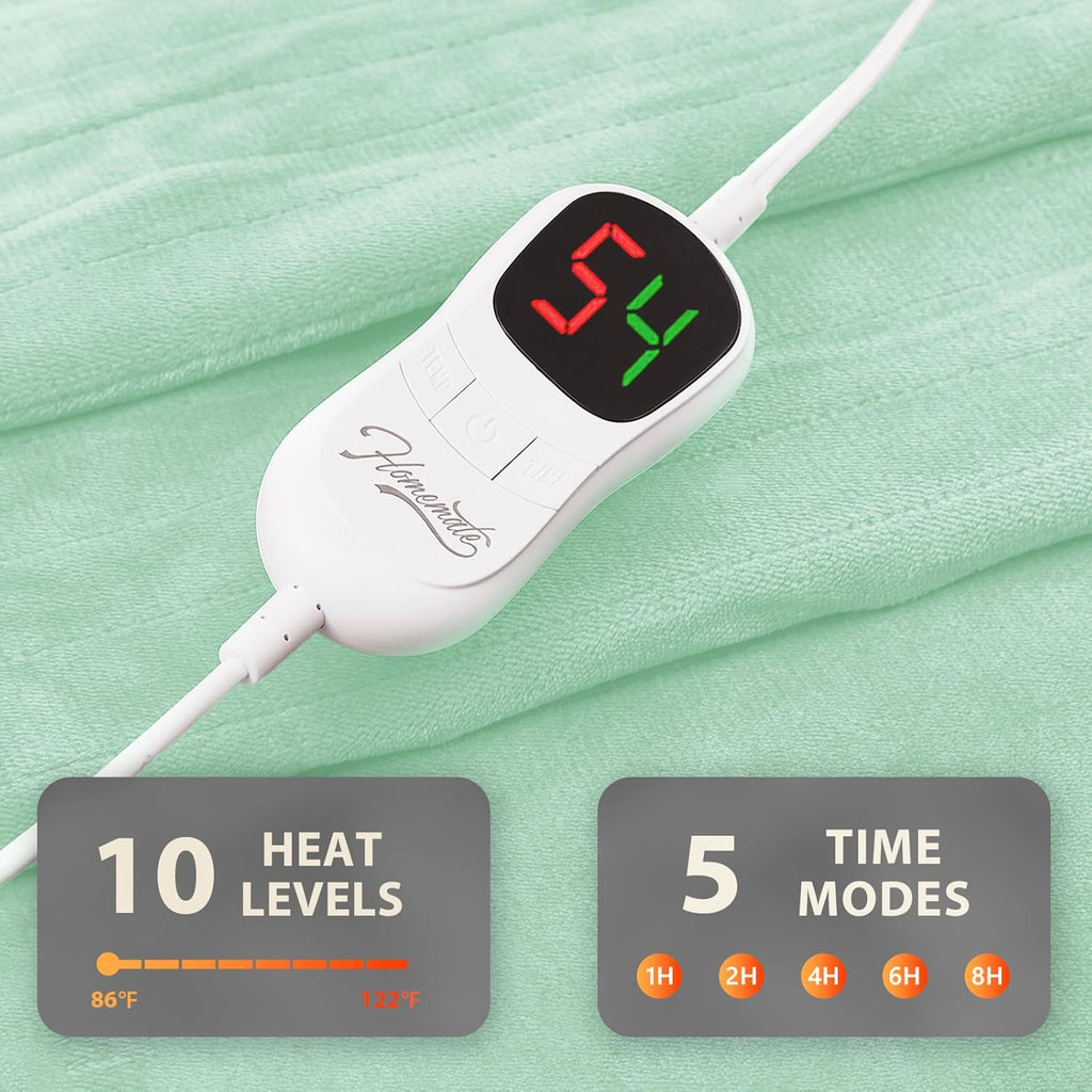 Homemate Electric Heated Blanket Twin Size - 62"x84" Heating Blanket Twin Size 1/2/4/6/8 Hours Auto-Off 10 Heat Level Over-Heat Protection Flannel Sherpa ETL Certification