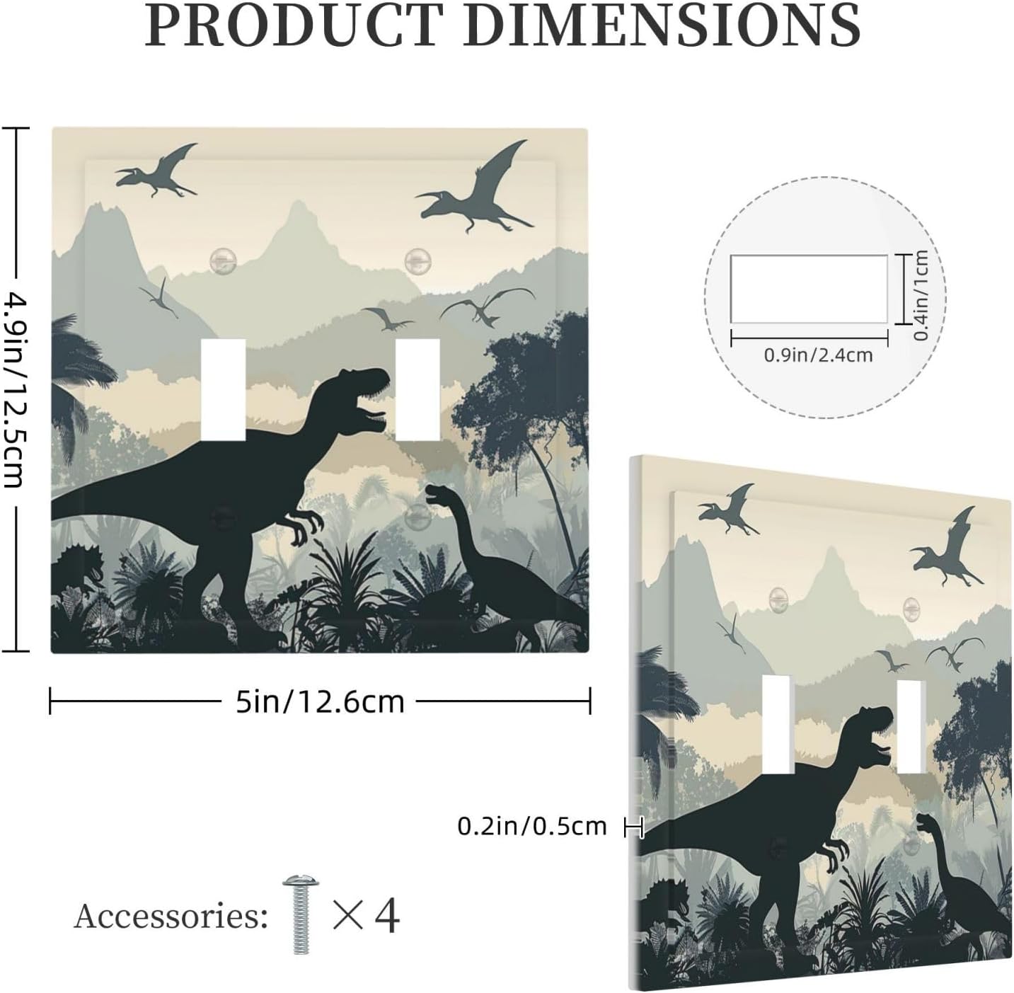 Decorative Switch Plates Prehistoric World Dinosaur Cartoon Fores 2 Gang Double Toggle Outlet Light Switch Cover Wall Plate Electrical Faceplate for Kids Room Nursery Decor
