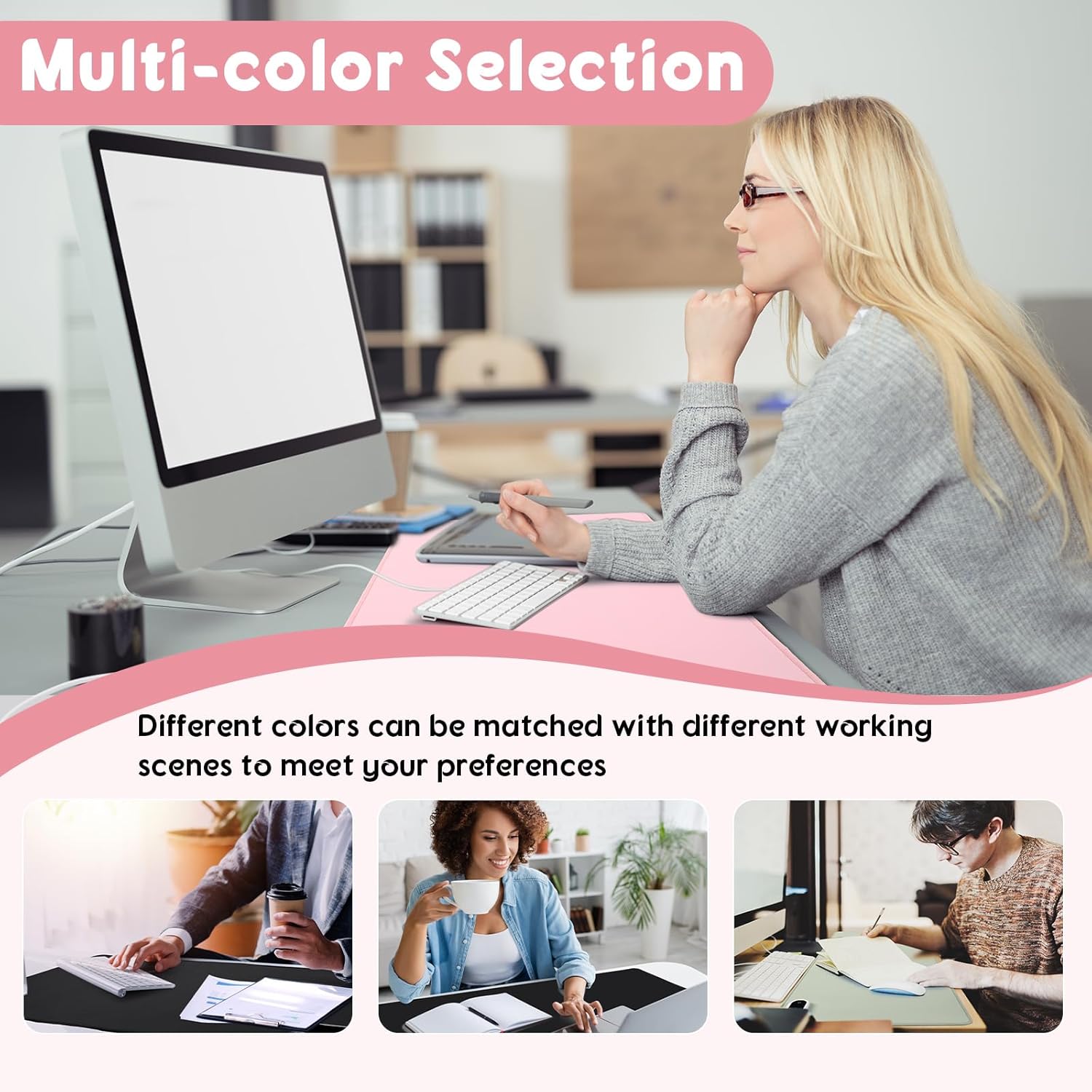 Konohan Heated Large Desk Mat PU Leather Warm Mouse Pad with 5 Heating Level & 4 Hour Auto Shut-Off Heating Keyboard Pad Warmer Gaming Mice Mat Only Supports 110v(Pink Color,35.4"x 14.2")