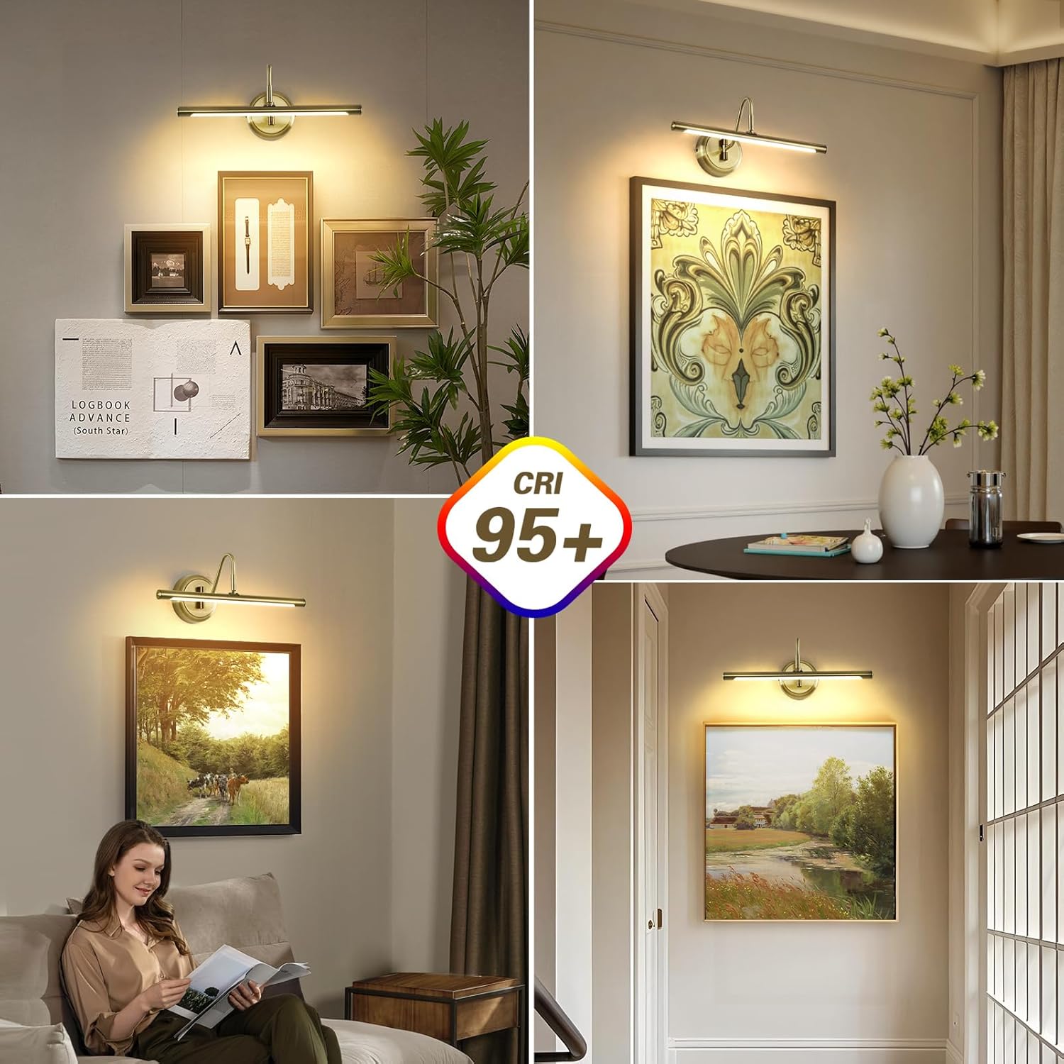 JOOSENLUX Modern LED Picture Lights Fixtures,Art Decor Metal Artwork Mini Accent Spotlights 16.54" Inch,7W(45W Eqv.),Natural White 3000K,Hardwire Swing Arm, Antique Bronze Finish