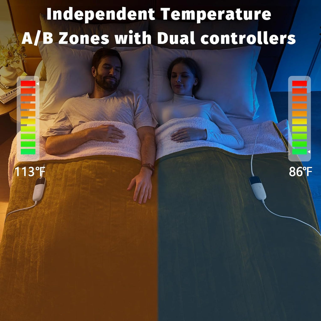 Heated Electric Blanket Queen Size - 84" x 90" Heating Blanket with Dual Control, 10 Heating Levels & 8 Hours Auto Off, Soft Warm Flannel Blanket, Christmas Birthday Gifts for Senior Grandma