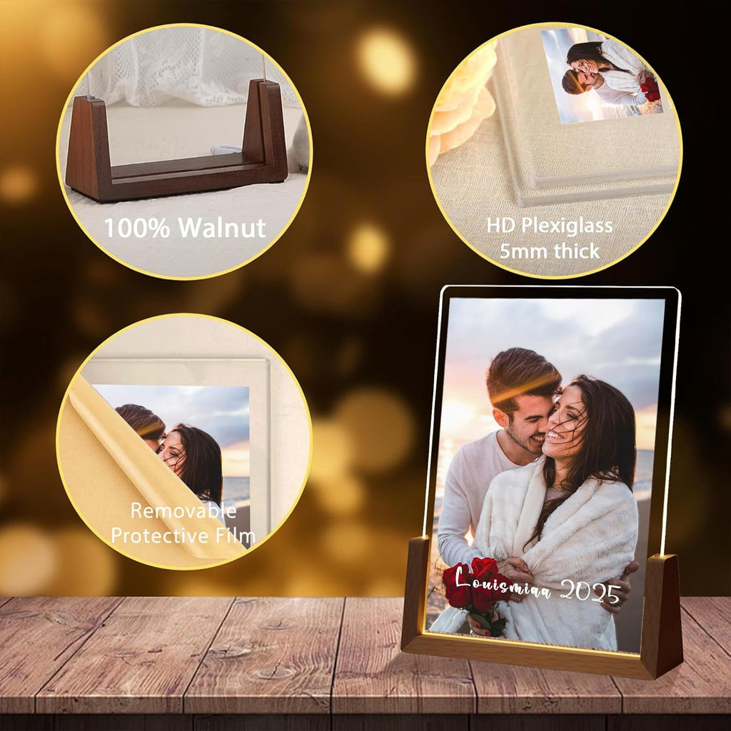 LOUISMIAA Customized Picture Frames with Night Light,Decorative Plaque Anniversary Birthday Mother’s Day Father’s Day Valentine’s Personalized Gifts for Boyfriend Girlfriend Couple Same Day Shipping