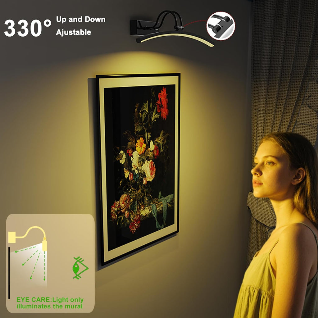 PAIHOME Lights for Pictures on Wall, Rechargeable Picture Light with Smart Motion Sensor, Remote Dimmable & Timer, ‌16in Wireless Black Art Lighting for Paintings Canvas, Gallery, Portraits