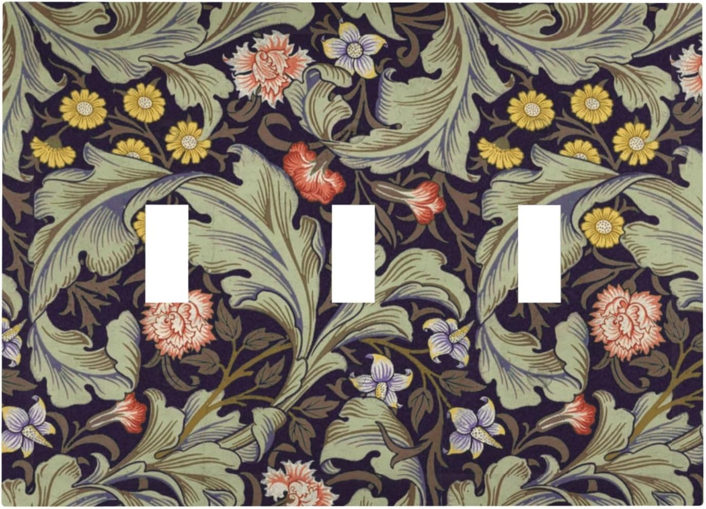 Boho William Morris Floral Green Leaves Flower Decorative Switch Plates 3 Gang Wall Plate Triple Toggle Light Switch Cover Faceplate Electrical Wall Panels for Farmhouse Home Decor