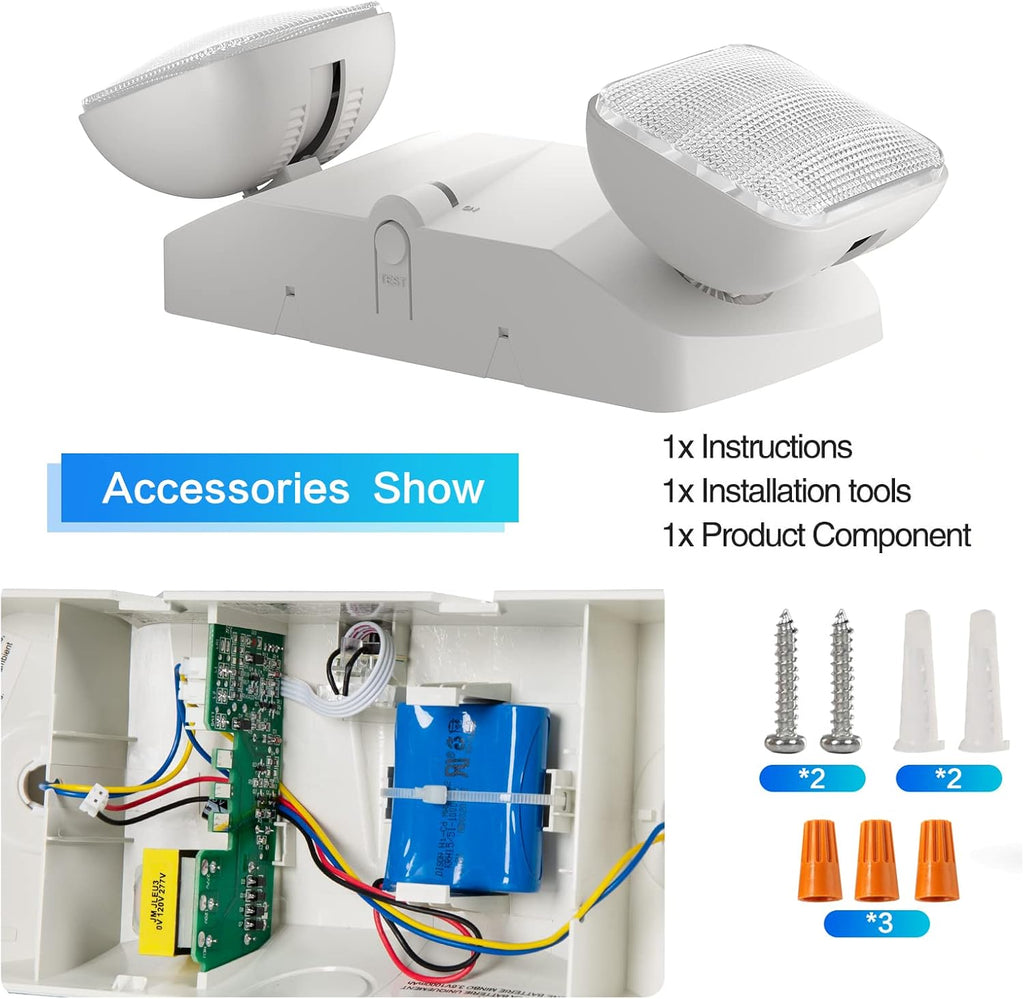 SPECTSUN 2 Packs Led Emergency Light White, Adjustable Square Head Emergency Led Light with Battery, White Emergency Light/Emergency Light Fixture/Emergency Exit Sign/Emergency Exit Light.