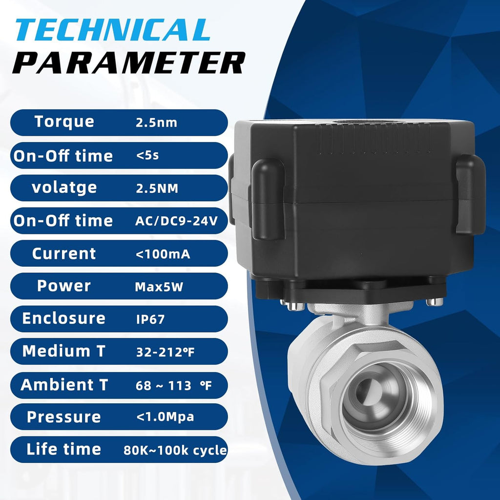 3/4" Motorized Ball Valve 30 Pack - 9-24V AC/DC Electric Water Valve with Full Port,2 Wire Auto Return Motorized Electrical Ball Valve,Stainless Steel