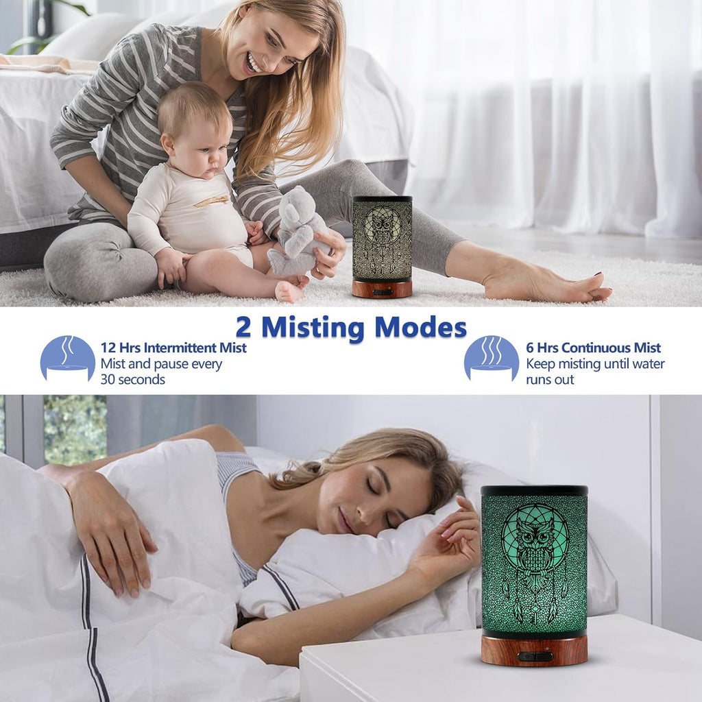 EQUSUPRO Essential Oil Diffuser 150ml Metal Aromatherapy Oil Diffuser Ultrasonic Cool Mist Diffuser with Auto Shut-Off Protection,7 Colors Changed LED for Home Office SPA Yoga (Owl)