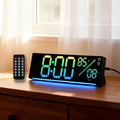11-Inch LED Digital Wall Clock with RGB Flowing Light, Seconds,Date,Time,Temperature｜Large Clear Display, Countdown Timer,Dual Alarms,Remote Control｜Silent Modern Clock for Bedroom, Living Room,Office