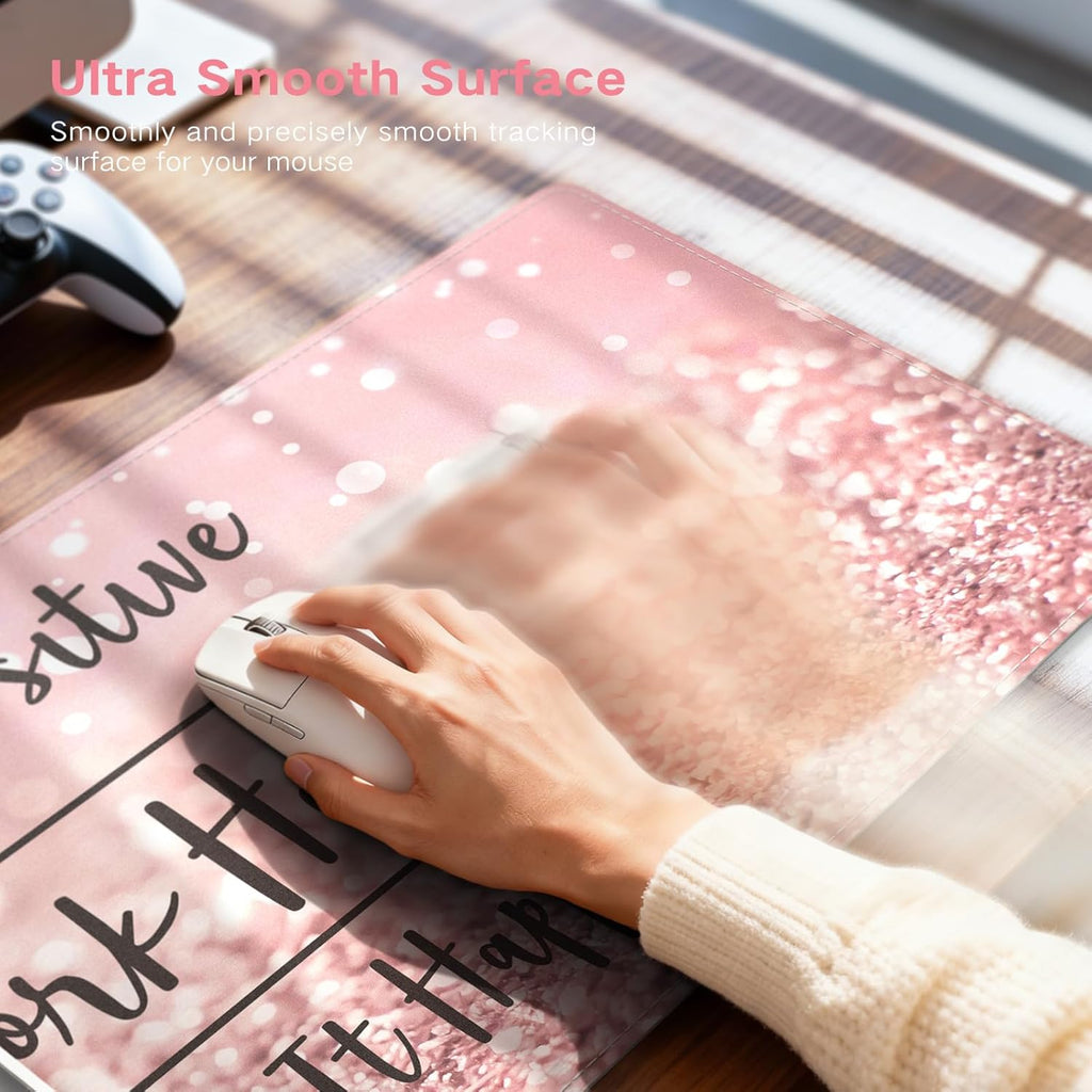 iCasso Heated Mouse Pad, Pink Mouse Pad, XL Aesthetic Heated Desk Pad with 4 Heating Levels for Computer Keyboard, 31.5" x 13" Large Mousepad for Home Office Work (Pink Stay Positive)