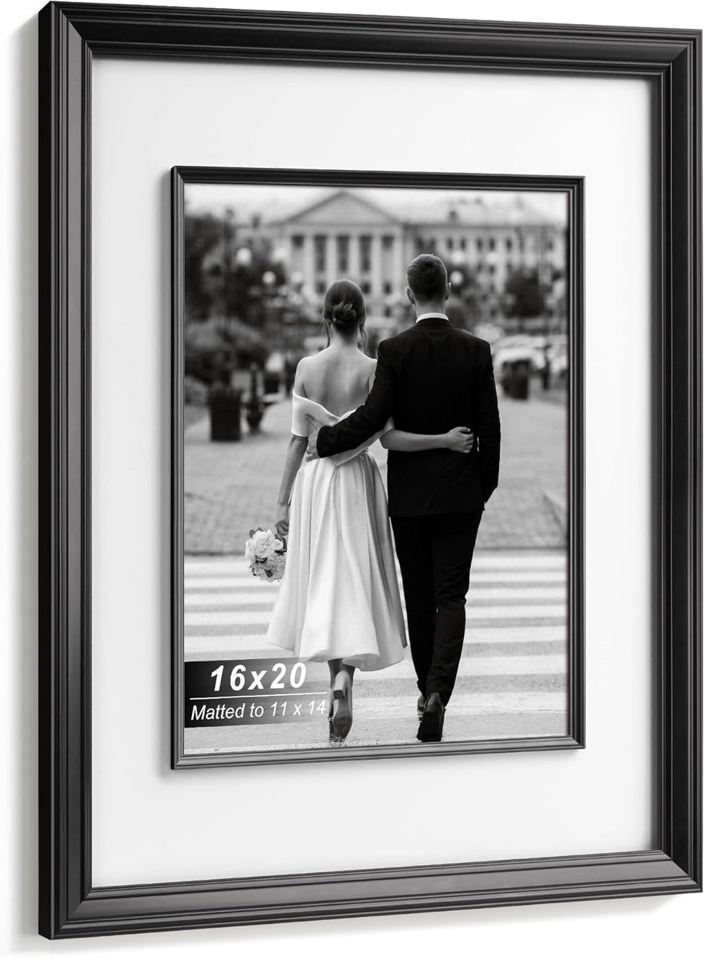 Yaetm 16x20 Black Picture Frame with Decorative Inner Frame & Tempered Glass, Display 11x14 Photos with Mat on Wall - Portrait or Landscape - Ideal for Office & Home Décor (Black, 2 Pack)