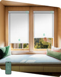 Yoolax Motorized Shades Dual Control, MotionFlex Motorized Roller Shades with App & Manual Control, Pull Down Automatic Shades for Indoor Windows, Custom Size(Light Filtering Pure White)