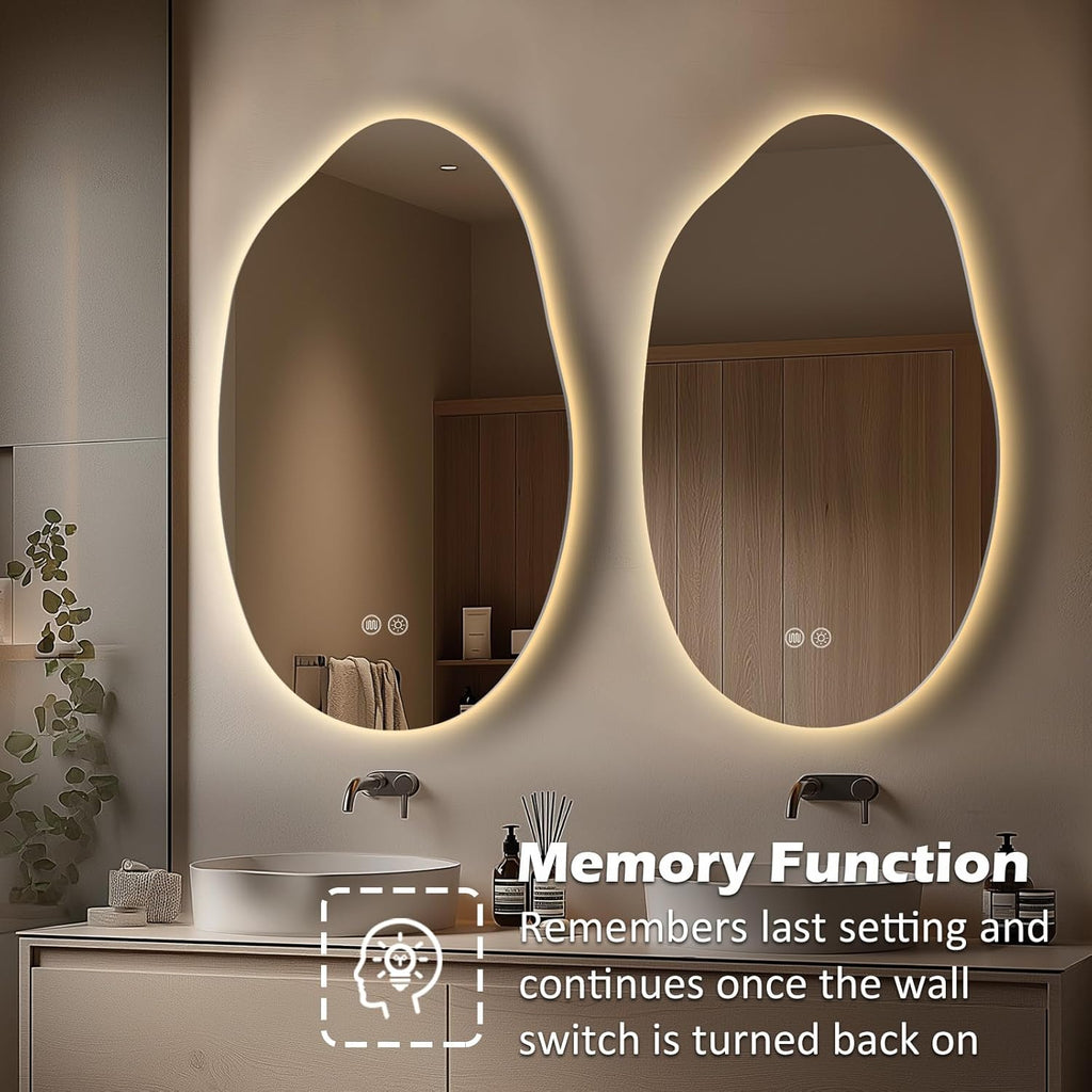 LED Light Bathroom Mirror 22x32, Stepless Dimmable Irregular Backlit Mirror with 3 Colors, Anti-Fog, Memory, Al-Alloy Lampshade, Frameless Makeup Mirror for Bathroom (Horizontal/Vertical)