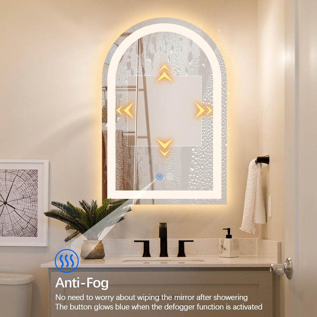 Niccy Arched LED Bathroom Mirror, 39x26 Arch Wall Mounted Frameless Bathroom Mirror for Vanity, Smart Lighted Frontlit Mirrors with Memory Function for Bathroom Bedroom Beauty Hair Salon
