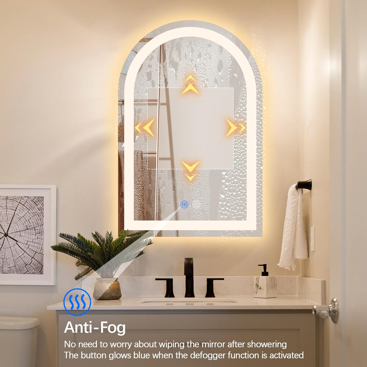 Niccy Arched LED Bathroom Mirror, 39x26 Arch Wall Mounted Frameless Bathroom Mirror for Vanity, Smart Lighted Frontlit Mirrors with Memory Function for Bathroom Bedroom Beauty Hair Salon