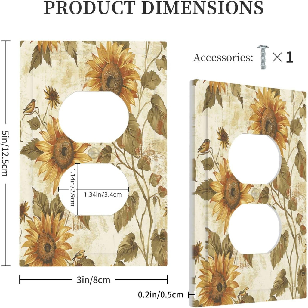 Outlet Covers Rustic Sunflower Floral Pattern 1 Gang Duplex Wall Plate Decorative Switch Plates Electrical Receptacle Faceplate Light Switch Cover for Bedroom Cabin Decor