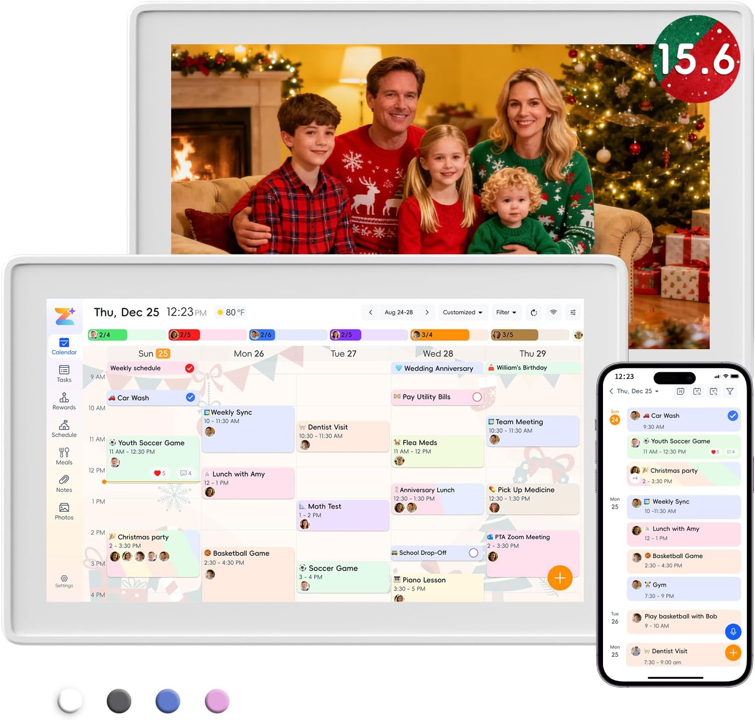 Westsee 15.6" Digital Calendar Frame – Interactive Touchscreen Eletronic Calendars, Smart Family Planner for Schedule, Photo Display, Meals, Chore Chart & Tasks, Wall & Desk Mountable (White)
