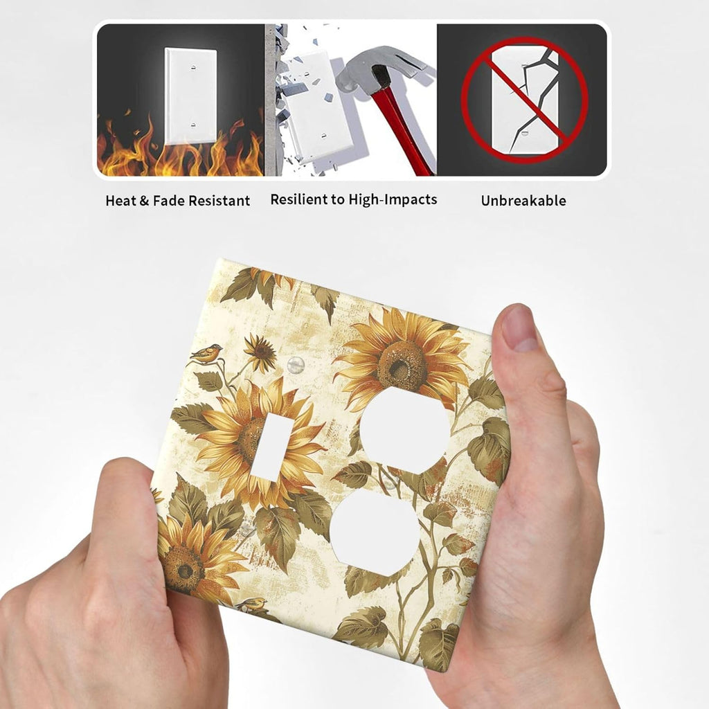 Wallplates Rustic Sunflower Floral Pattern 1 Toggle 1 Duplex Switch Plate Electrical GFCI Faceplate Decorative Light Switch Covers for Bedroom Cabin Decor