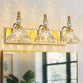 Vintage Bathroom Vanity Light, 3-Light Gold Vanity Lighting Fixture with Flower Glass Shade, Bathroom Lighting Fixtures Over Mirror