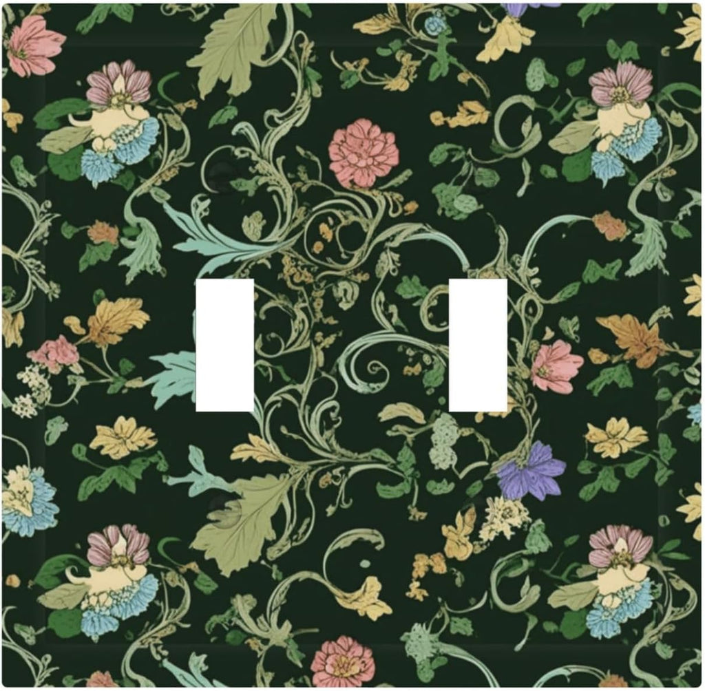 Decorative Light Switch Cover Plate Vintage Green Leaf Plant Rustic Pink Flower 2 Gang Wall Plate Oversized Double Toggle Two Switch Wall Cover Plate Dual Device Faceplate
