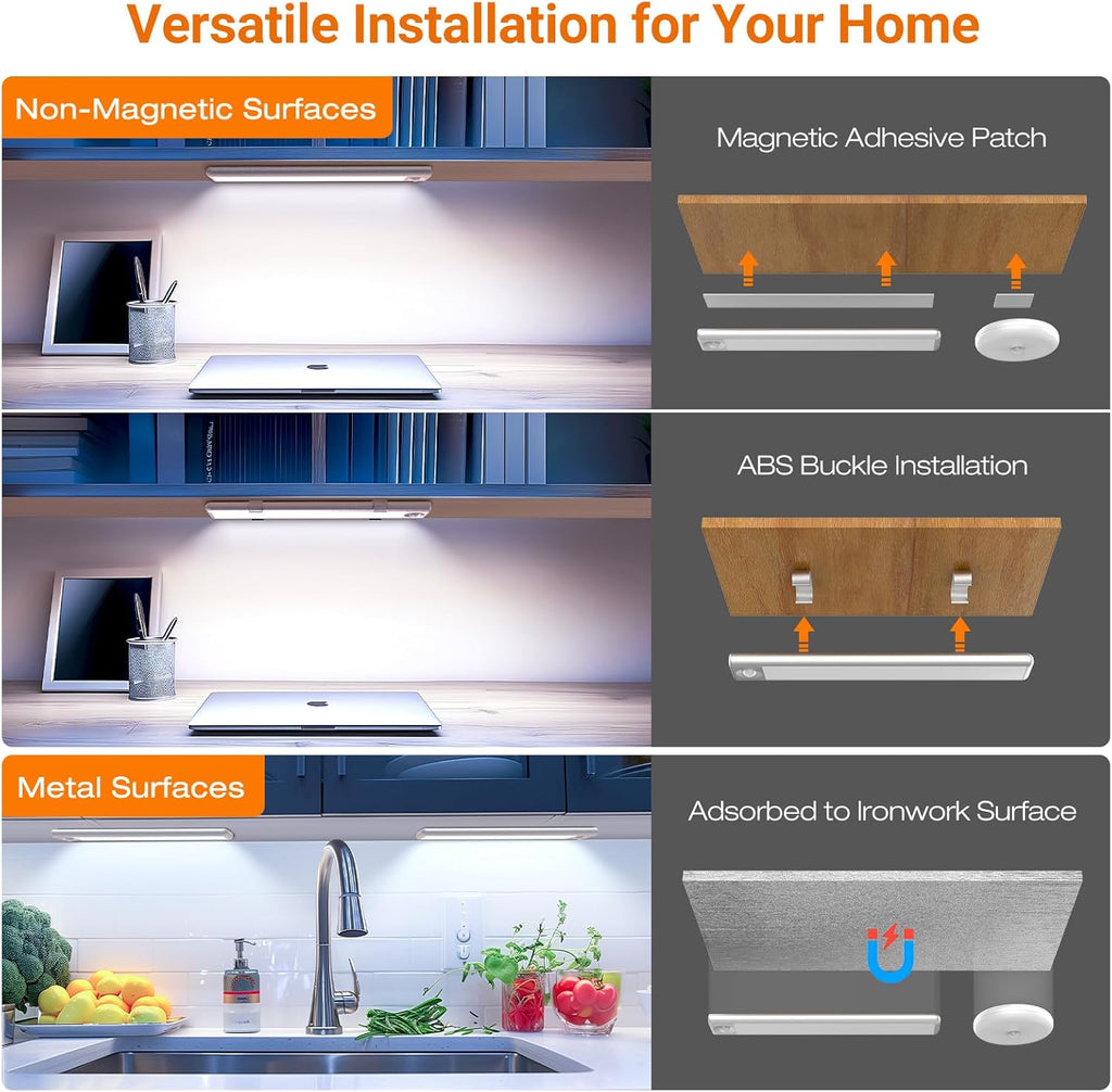 CT CAPETRONIX Under Cabinet Lights, Rechargeable Closet Lights with 3 Color Temperatures Dimmable 3 Modes, Motion Sensor Light Indoor with Magnetic, Wireless Under Counter Lights for Kitchen, Stairs