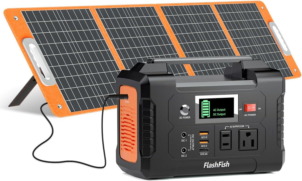 Solar Generator With Solar Panel Included, FF Flashfish 200W Portable Power Station+100W Solar Panel(DC/USB-A/USB-C Output), Backup Power Battery And Solar Panel Kit For Camping Home Power Outage