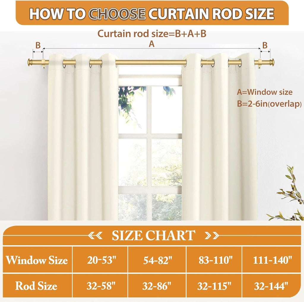 TONIAL Curtain Rod 32 to 86 Inch, Telescoping Splicing 3/4 Drapery Rods for Windows Decorative Single Rod with Small Cap End, Antique Gold