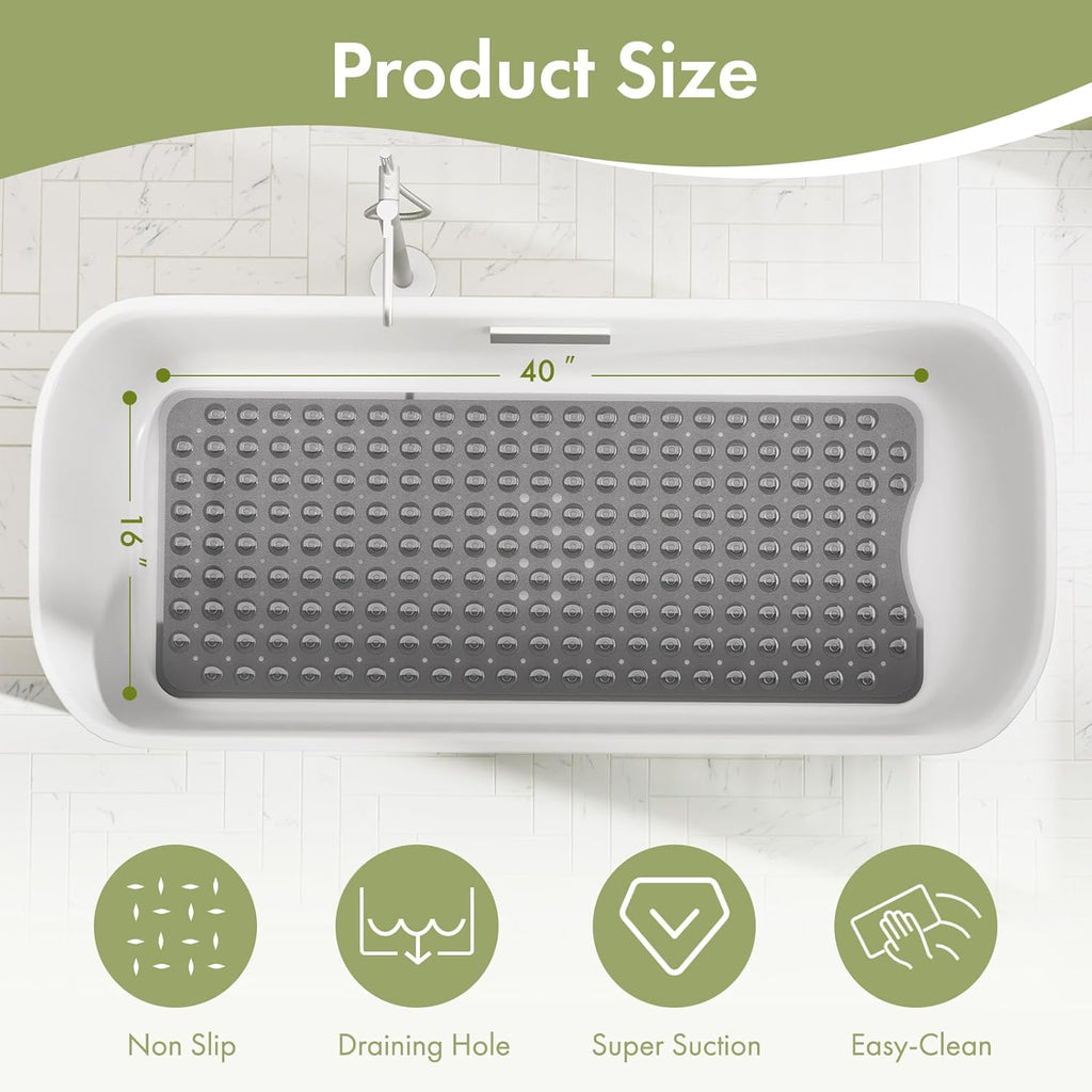 AmazerBath Shower Mat Non Slip 40 x 16 Inches, Shower Stall Mats with Suction Cups and Drain Holes, Non Slip Bath Mat for Tub for Elderly & Kids, Clear Black