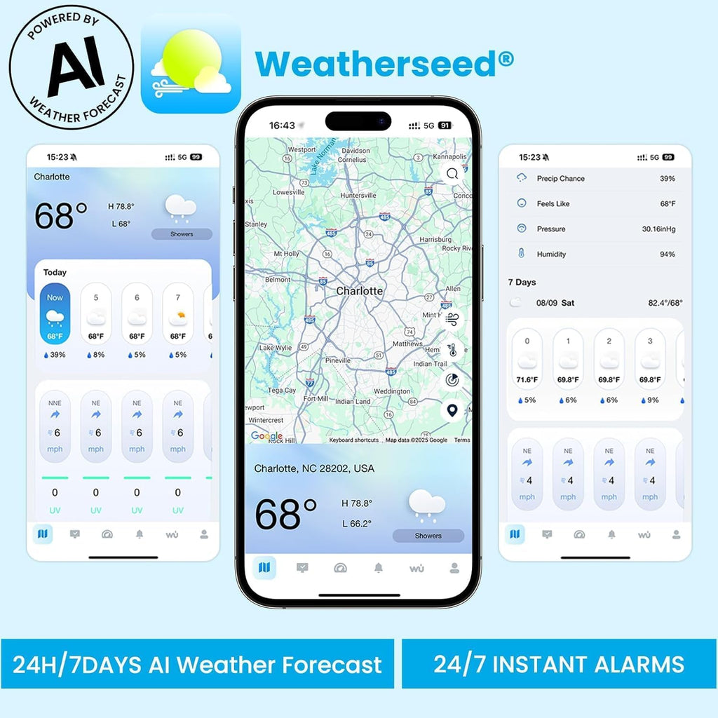 Sainlogic WiFi Smart Weather Station SA9 with 24H/ 7Days Accurate Weather Forecast by Weatherseed® AI, 8.5" Large Display,UV,Sun Light,Rain Gauge,Wind Gauge,2-Year Data Storage & Export（Only 2.4G）