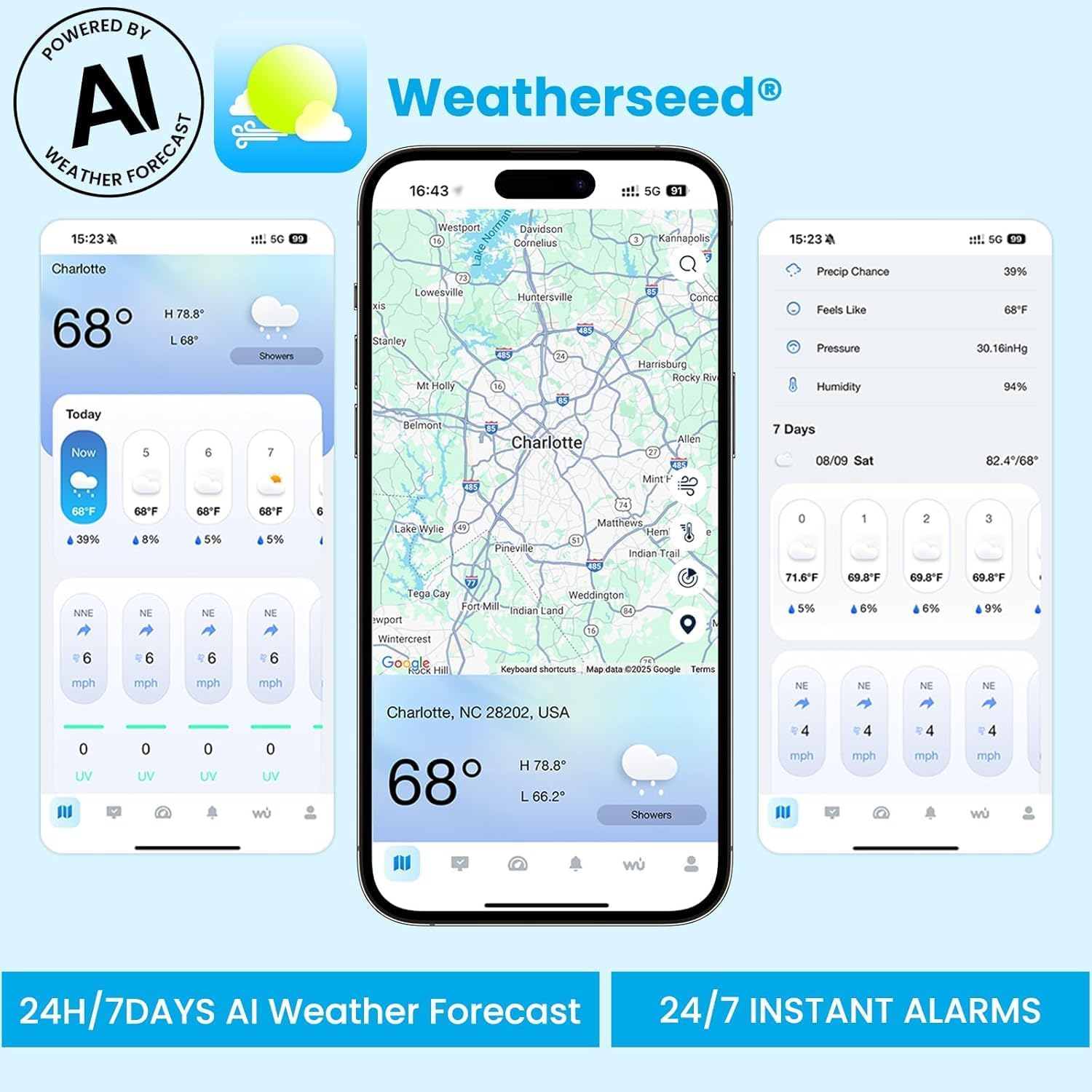Sainlogic WiFi Smart Weather Station SA9 with 24H/ 7Days Accurate Weather Forecast by Weatherseed® AI, 8.5" Large Display,UV,Sun Light,Rain Gauge,Wind Gauge,2-Year Data Storage & Export（Only 2.4G）