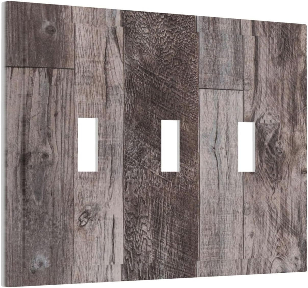 Decorative Switch Plates Rustic Dark Grey Wood Retro Country Wooden 3 Gang Wall Plate Triple Toggle Light Switch Cover Faceplate Electrical Wall Panels for Farmhouse Cabin Decor