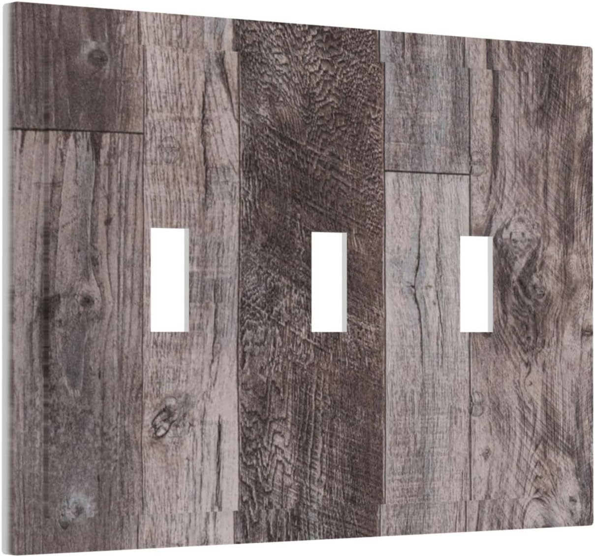 Decorative Switch Plates Rustic Dark Grey Wood Retro Country Wooden 3 Gang Wall Plate Triple Toggle Light Switch Cover Faceplate Electrical Wall Panels for Farmhouse Cabin Decor