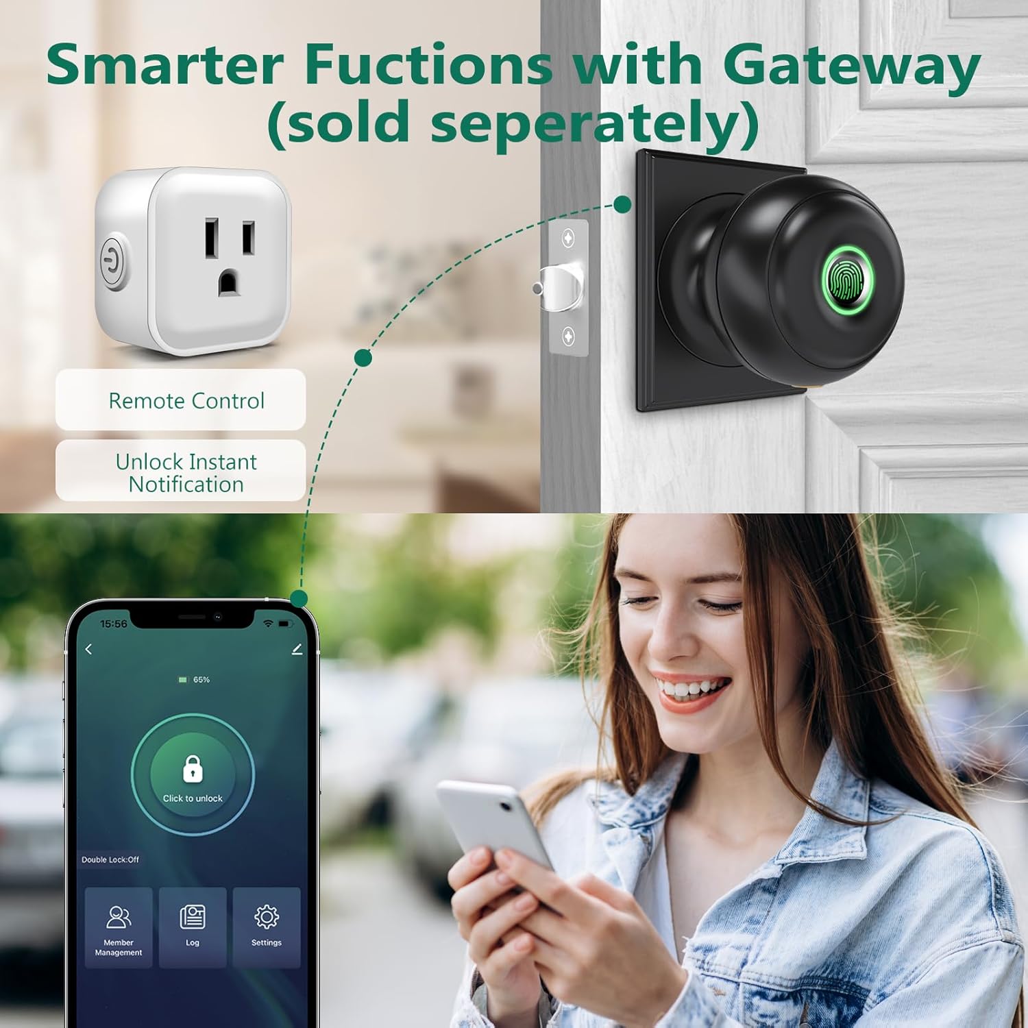 GeekTale Fingerprint Door Lock, Smart Lock with App, Biometric Door Lock, Thumbprint Door Knob, Smart Fingerprint Door Knob for Bedroom, Office, Apartment