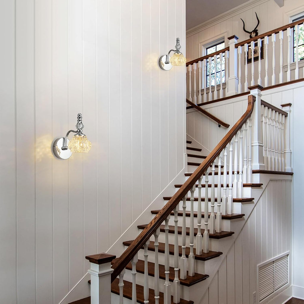 Modern Wall Sconces Set of Two Indoor Lamp Chrome Vintage Glass Light Bathroom Vanity Fixture Wall-Mounted Room Lighting
