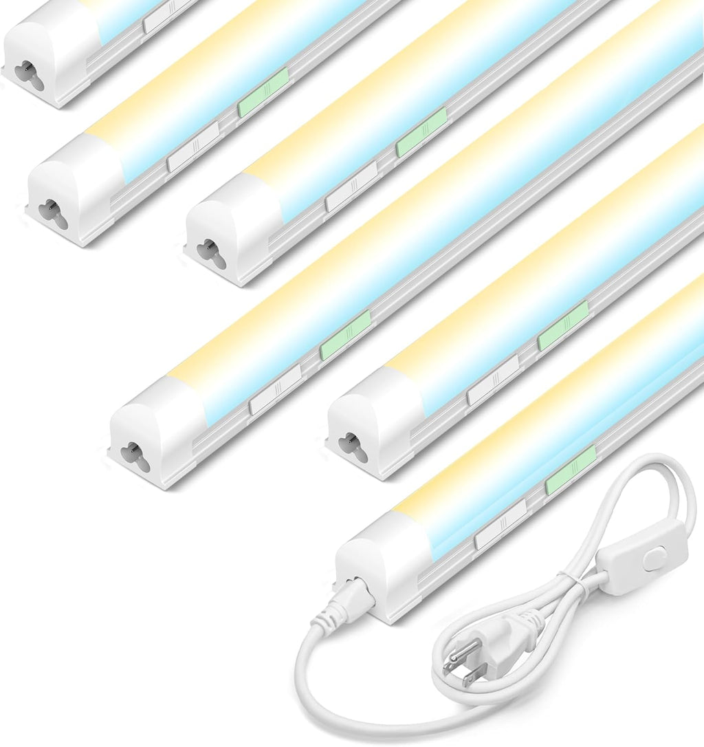 6 Pack 4FT Led Shop Lights,30W 4500LM 3000-6500K Tunable,T8 Tube Light with 6CCT,Milky Cover Linkable Fixture Lights for Workshop,Warehouse,Garage,Shop,Barn
