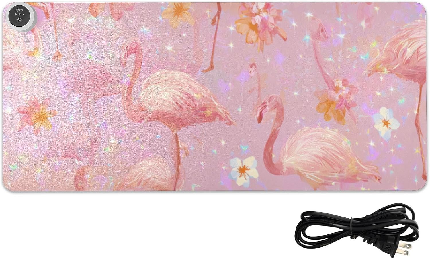 Heated Desk Pad Mouse Pad 31.5x13 Inch PU Leather Desk Mat with 3 Heat Levels Large Mouse Gaming Computer Laptop Mat Pink Gradient Flamingo and Petals