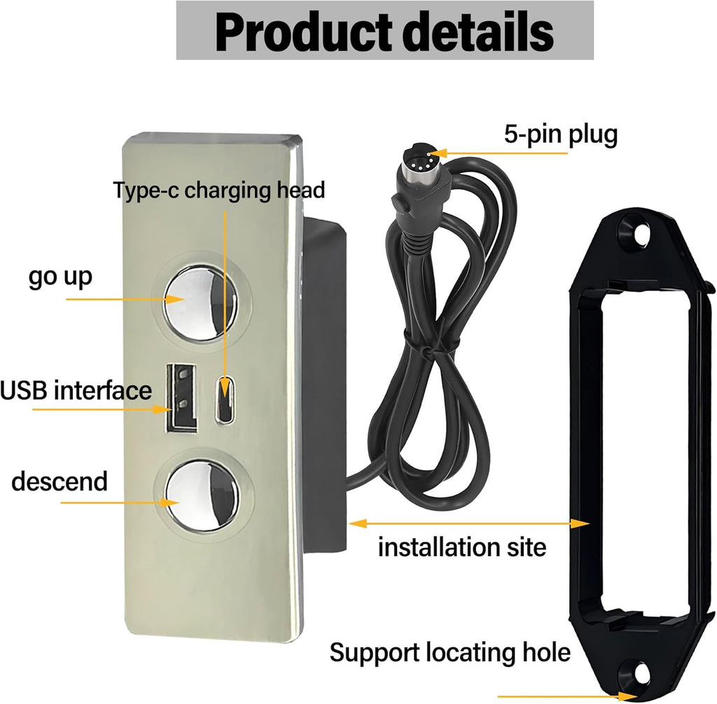 Electric Recliner Switch, Square 2Button 5Pin Chair Lift Controller,Compatible with Okin Limoss Lane Lazy Chair with USB Type C Charging Port,Electric Sofa Controller Stand