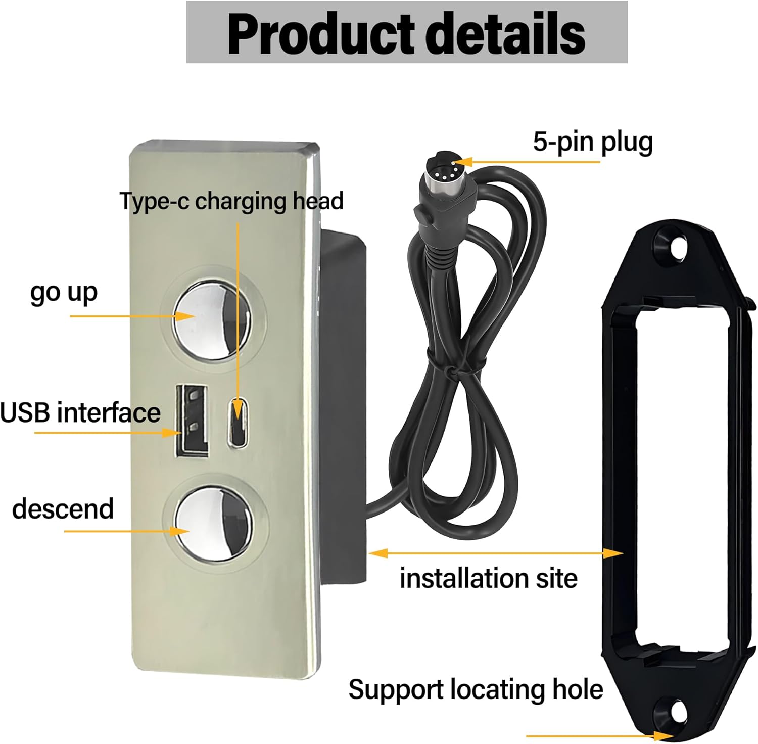 Electric Recliner Switch, Square 2Button 5Pin Chair Lift Controller,Compatible with Okin Limoss Lane Lazy Chair with USB Type C Charging Port,Electric Sofa Controller Stand