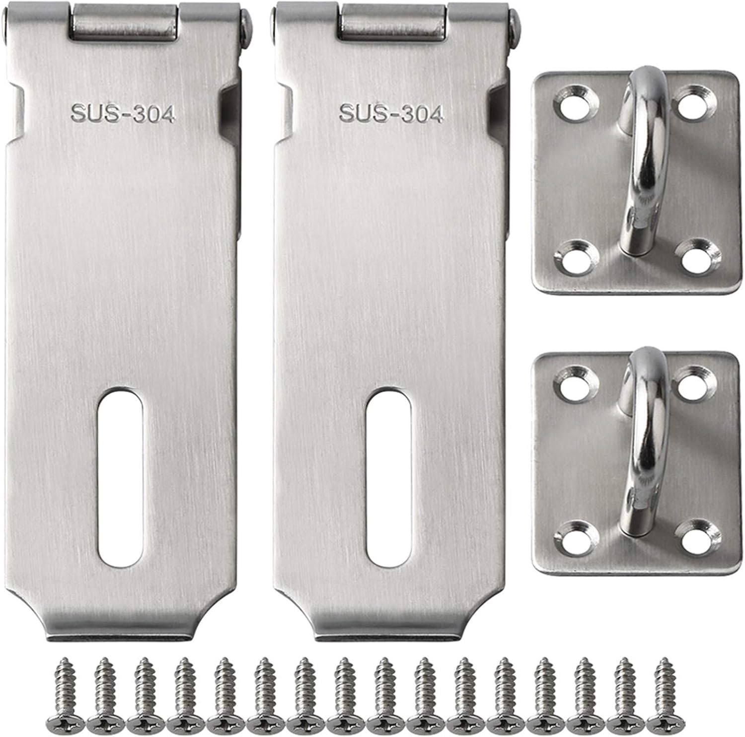Alise 2pcs Door Locks Hasp Latch,5 Inch SUS 304 Stainless Steel Safety Packlock Clasp Hasp Lock Latch,with Fixing Screw for External Doors Window Cabinet Pet Cage, Brushed Nickel MS9-5B-2P