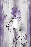 Decorative Light Switch Plate Covers Rustic White Purple Daisy Floral Flower 1 Gang Wall Plate Single Toggle Switch Cover Plate Jumbo Electrical Switchplate Receptacle Faceplate
