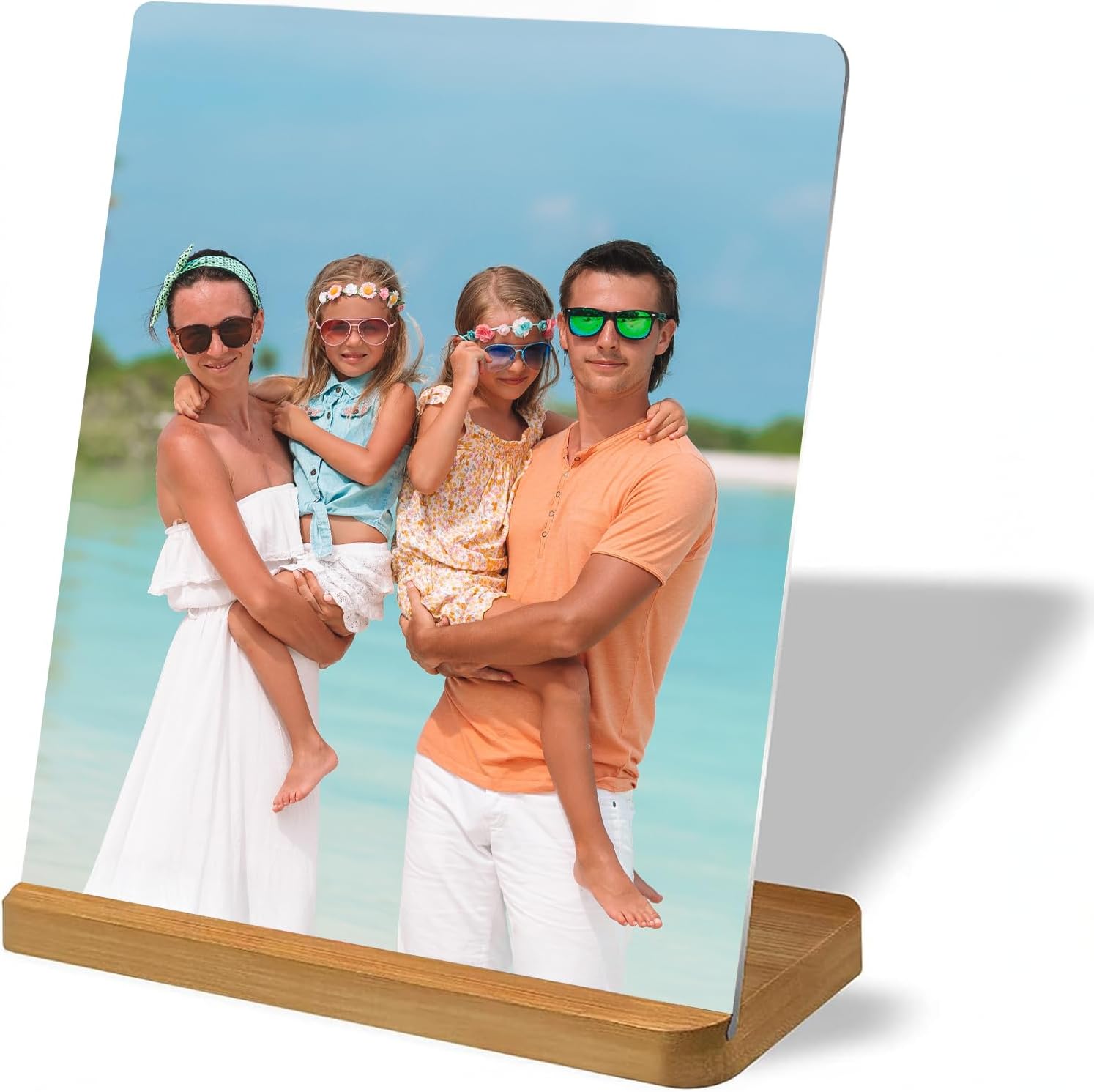 Custom Metal Photo Prints Personalized Picture Gifts with Natural Bamboo Base for Family, Friends and Lovers (Vertical)