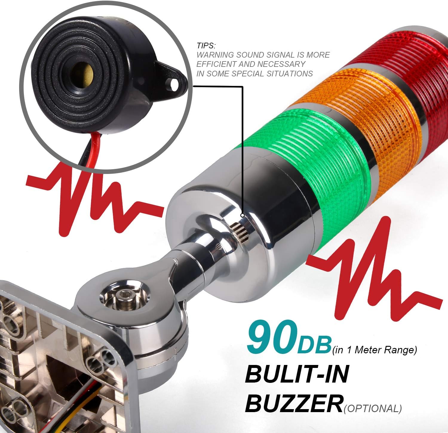 110V to 220V LED Stack Tower Lights, Industrial Warning Lights, Andon Lights, Column Signal Tower Indicator Lamp Beacon, Continuous/Flashing Light Switchable, 2 Layer (with Buzzer)
