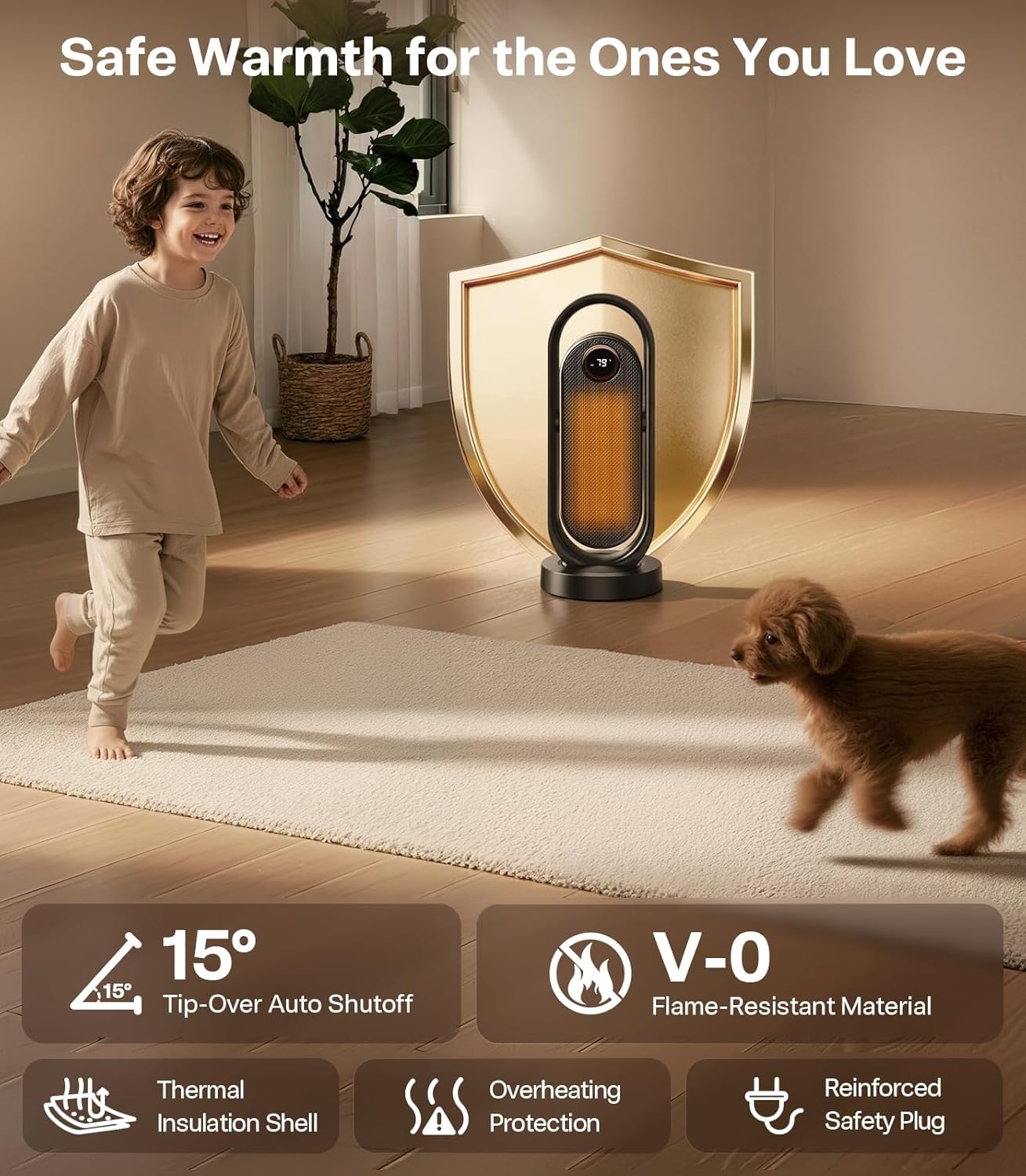 RANVOO Space Heater, Electric Portable Heaters for Indoor Use with Thermostat, Wide Oscillation, ECO and Fan Mode, 1-12H Timer, 1500W PTC Ceramic Fast and Safe Heater for Office, Large Room