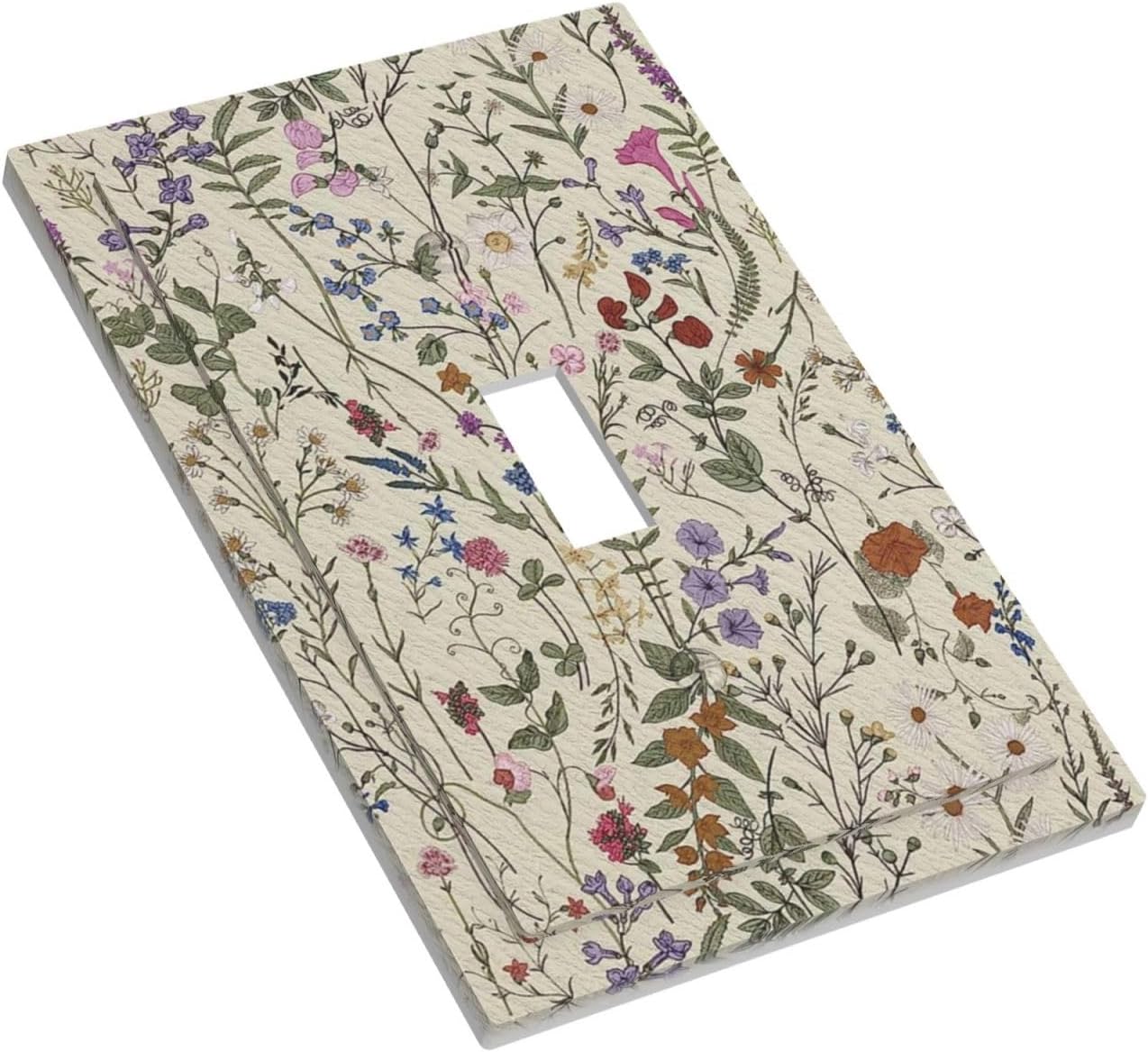 Beige Background Boho Flowers Plant Leaf 1 Gang Light Switch Covers Single Toggle Wall Plate Decorative Switchcover Electrical Switchplate for Country Bathroom Bedroom Decor